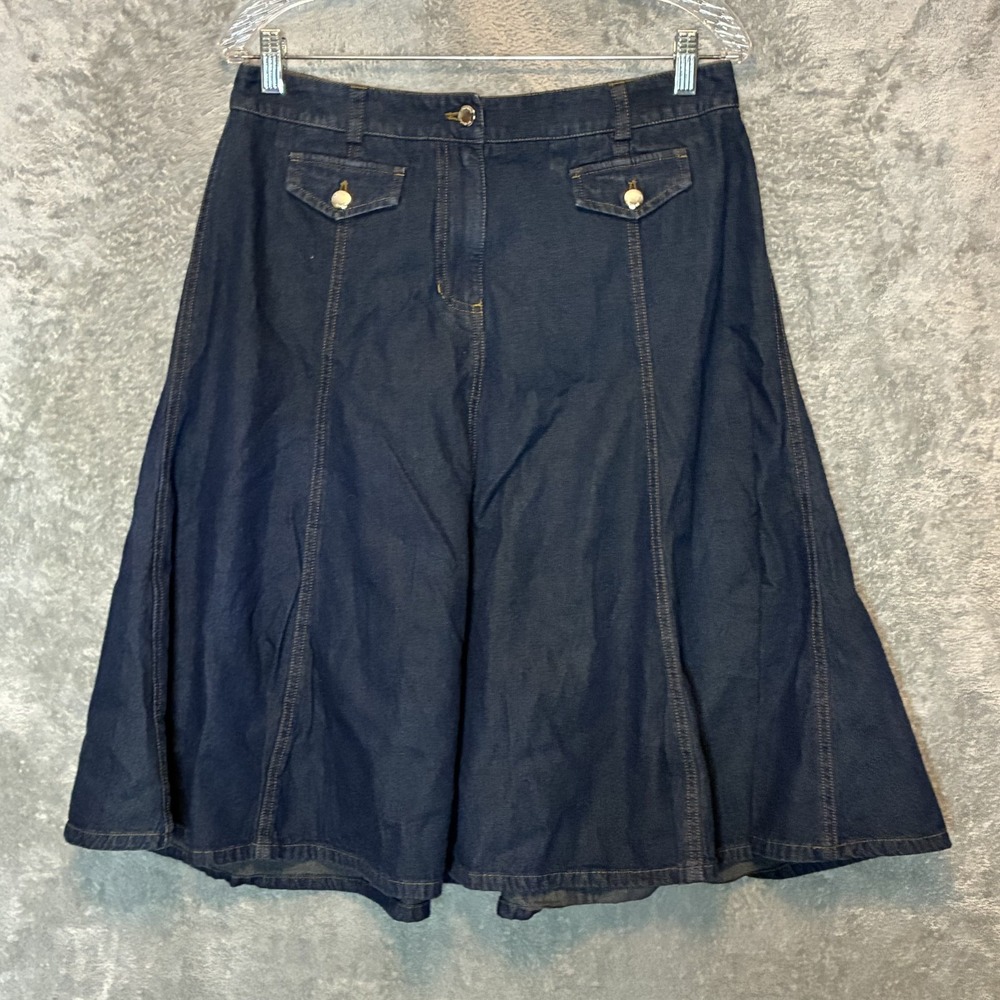 Jones New York Women Dark Denim A Line Knee Length Skirt 10 Paneled Y2K Flared